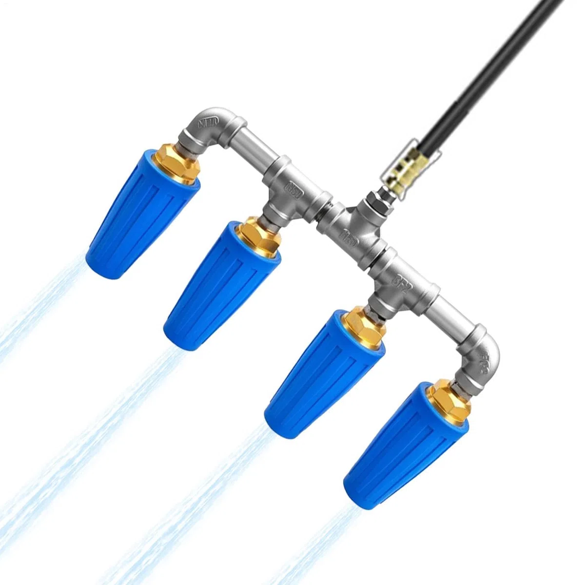 Boquilla Hidro Cuádruple de Acero Inoxidable Resistente al Óxido | Boquilla Manual para Manguera de Alta Presión Para LavadoCoches, Riego, Jardinería, Limpieza Patios,