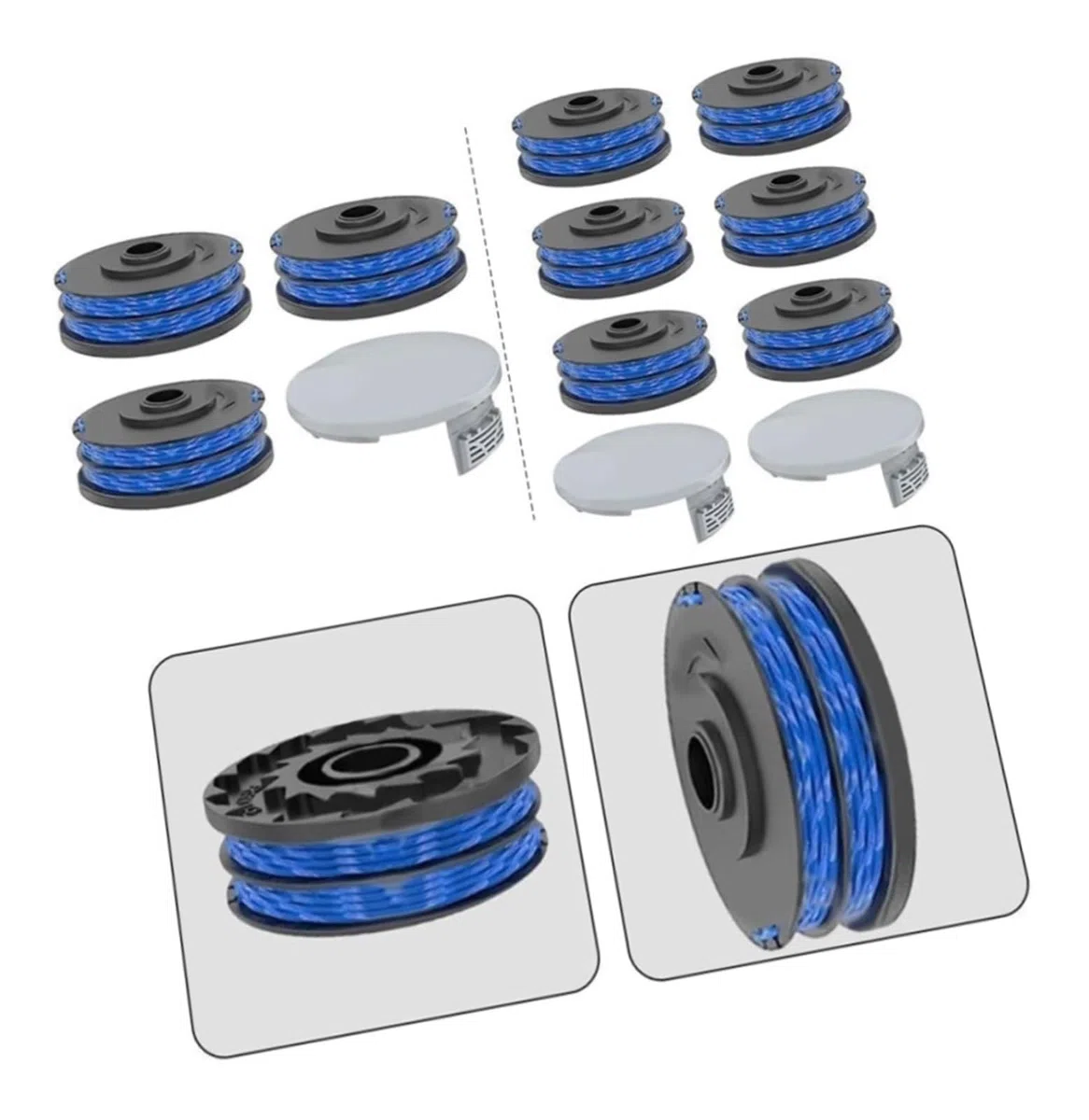 for Carrete de repuesto y cubierta for Ryobi RLT4027 RLT4125 RLT5027 RLT5127 RLT6030 RLT6130, accesorios for hilo de desbrozadora de césped(6+2)