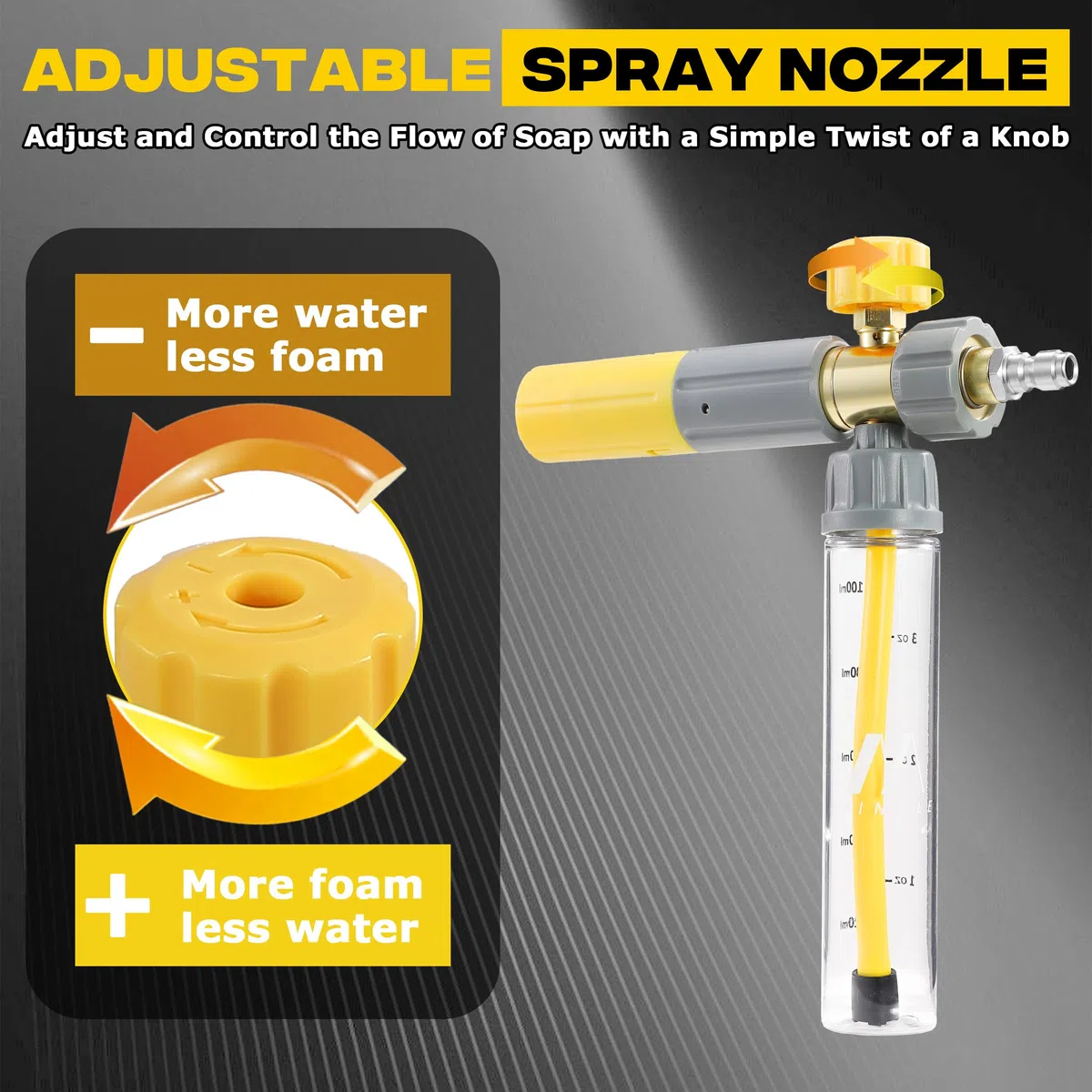 M MINGLE Pistola de espuma concentrada para lavadora a presión con adaptador, mini pistola de espuma de lavado a chorro de jabón para Karcher K Series, K2-K7, conexión rápida de 1/4 pulgadas para