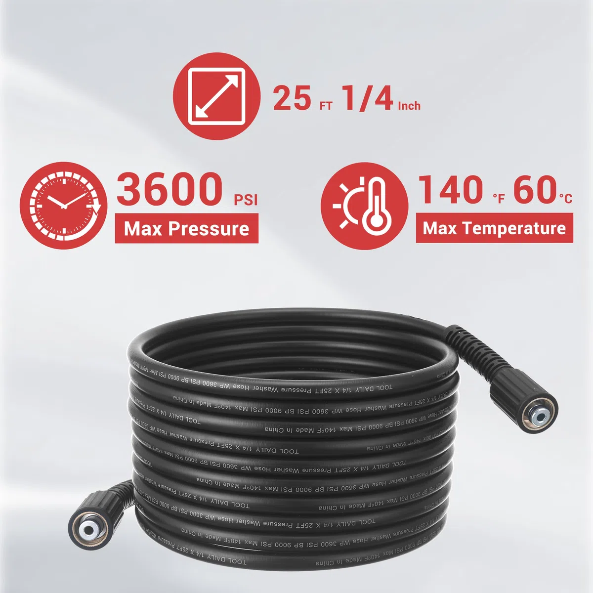 Tool Daily Kit de pistola y manguera de lavado a presión, manguera de lavado eléctrico de 25 pies | Accesorio M22-14, extensión de varita de repuesto, 5 puntas de boquilla de pulverización con soporte, 3600 PSI