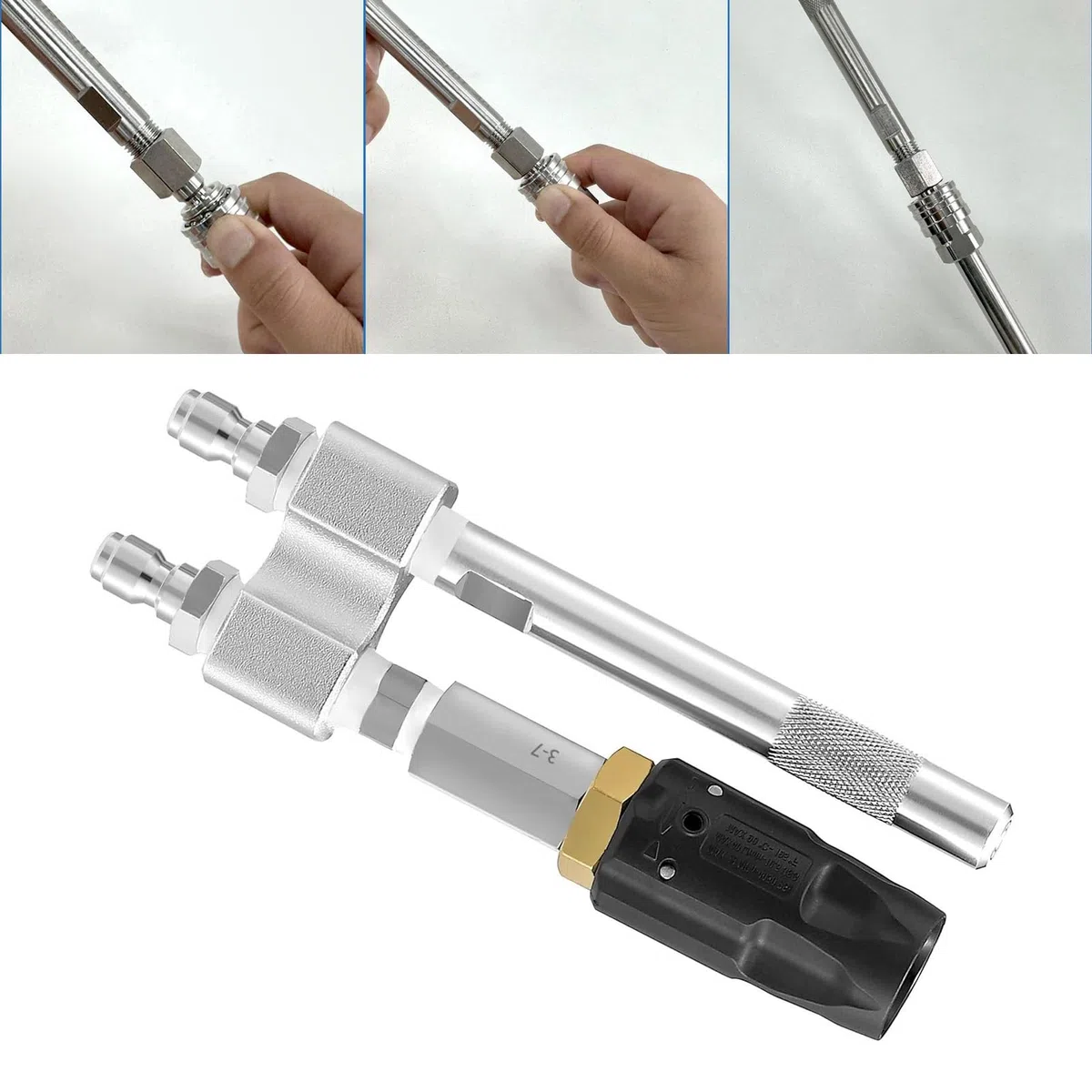 Boquilla giratoria Tip M5, lavado de jabón de largo alcance 3-7 GPM 1000-6000 psi, conexión rápida de 1/4 pulgadas para ahorrar escaleras, material de acero inoxidable