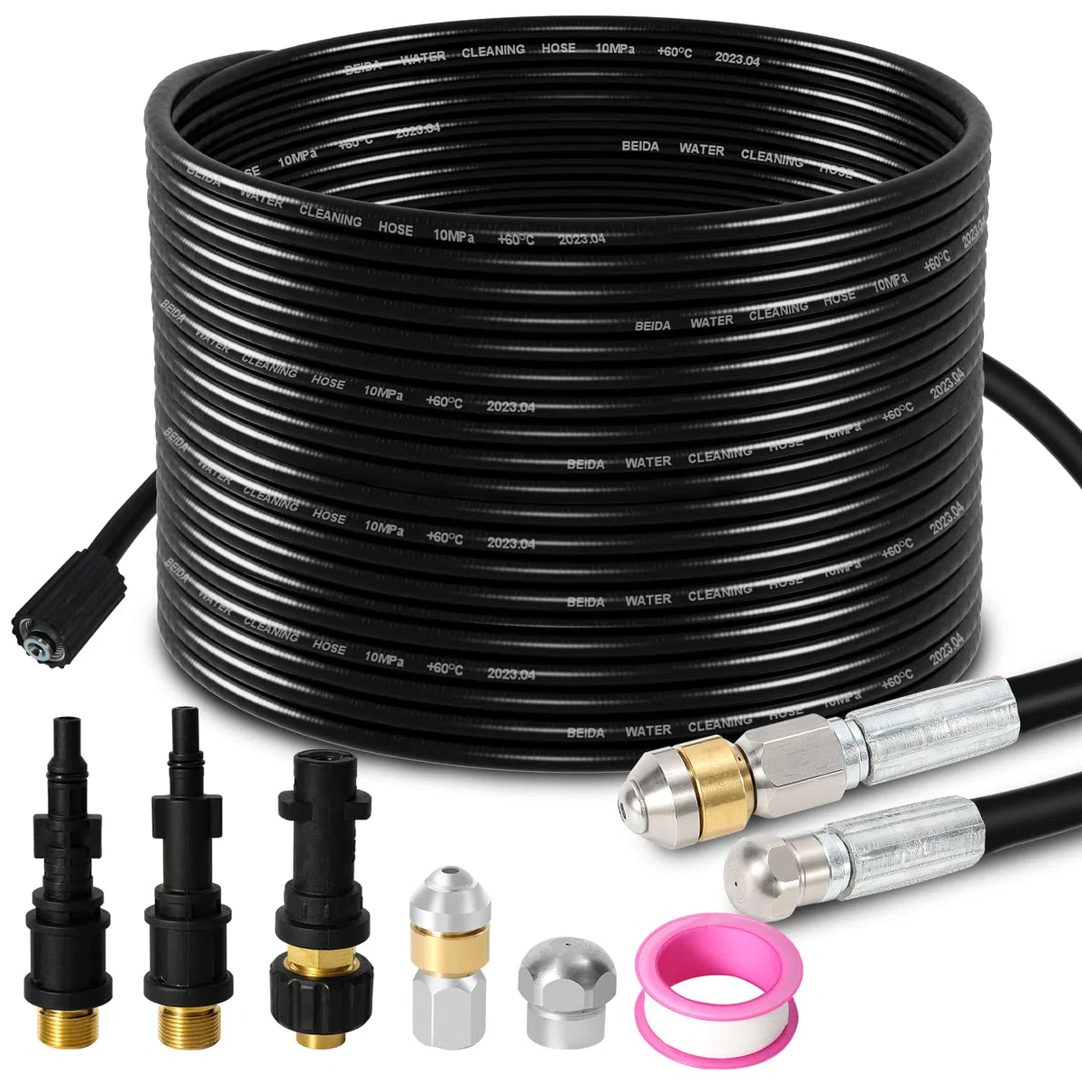 Daromigo Manguera de limpieza de tuberías Premium 20M, 3 adaptadores 2 boquillas, con K2, K3, K4, K5, K6, K7, LAVOR, Bosch, limpiador de tuberías de alta presión para la limpieza de tuberías de