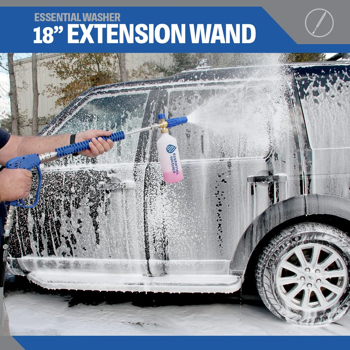 Essential Washer Varita de extensión para Lavadora a presión de 18 Pulgadas, Varita de Acero Inoxidable con Agarre Moldeado, Repuesto de Varita de Lavadora a presión Corta, Enchufe y acoplador de