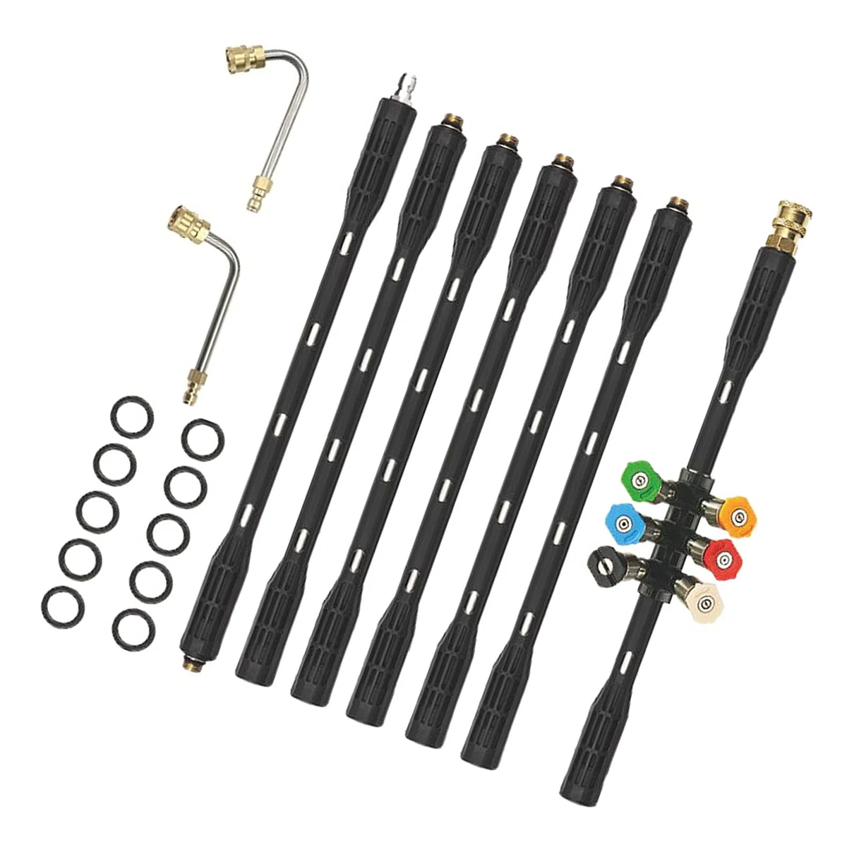 Varita de extensión para Lavadora a presión, Juego de 9 Piezas, Incluye Varilla Curva y 6 Puntas de Boquilla de conexión rápida, Adecuada para Limpieza de canalones, Varilla de Limpieza de