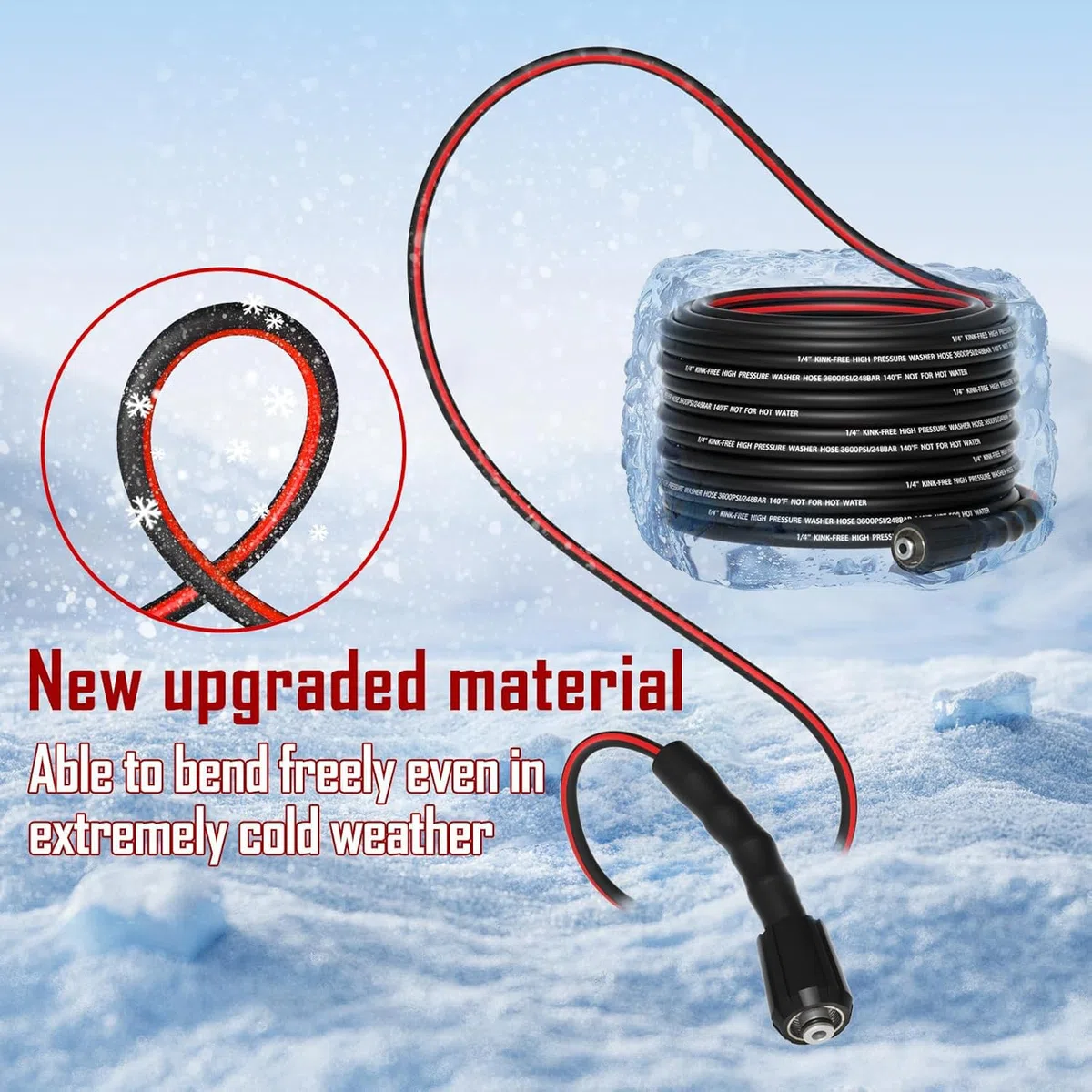 Manguera flexible de 1/4 pulgadas para lavadora a presión de 50 pies, 3600 PSI resistente a torceduras, manguera de repuesto para lavadora eléctrica con kit de conexión rápida M22-14 mm y 3