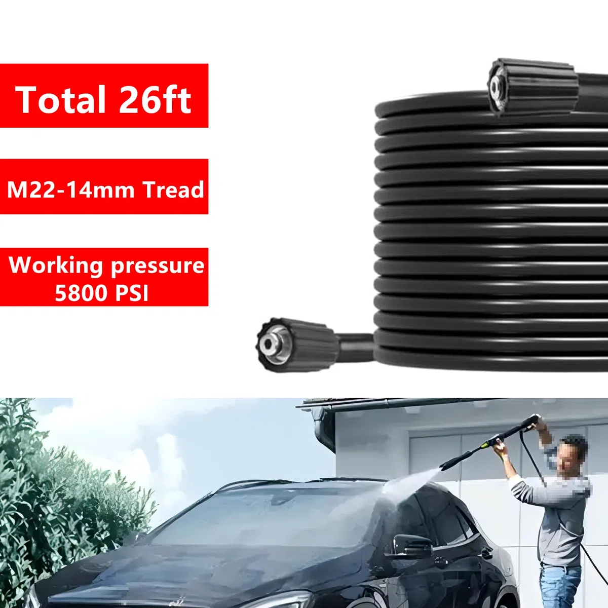 Kit de manguera de lavado a presión eléctrica de 26 pies, pistola y varita de extensión para lavadoras a presión de gas y eléctricas, pistola de lavado de longitud ajustable de 40 pulgadas