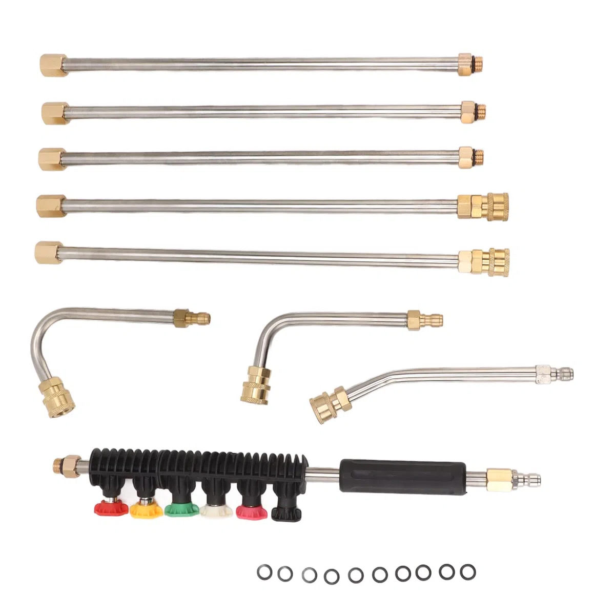 Aramox Juego de Varilla de Extensión para Lavadora a Presión, Lanza de Lavadora Eléctrica de Acero Inoxidable con 6 Boquillas, Conexión Rápida de 1 4 Pulgadas, 4000 PSI para Entradas, Automóviles,
