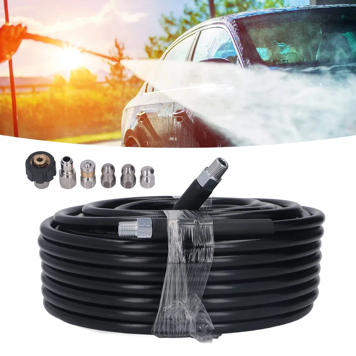 Kit de Conector de Manguera de Presión Wa Manguera Limpiadora de Drenaje de 100 Pies 5800PSI 1 4 I NPT Kit de Chorro de Alcantarillado a Presión Con 2 Llaves Con Rosca Hembra M22