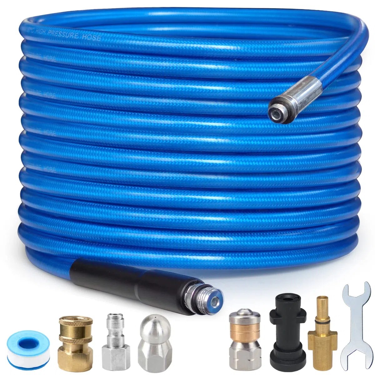 30m High Pressure Washer Drain 3000 PSI/180bar Hose Cleaning Kit Sewer Jetter Kit for Karcher K2 K3 K4 K5 K6 K7 Series & Bosch AQT Household Use Pressure Washer Blue