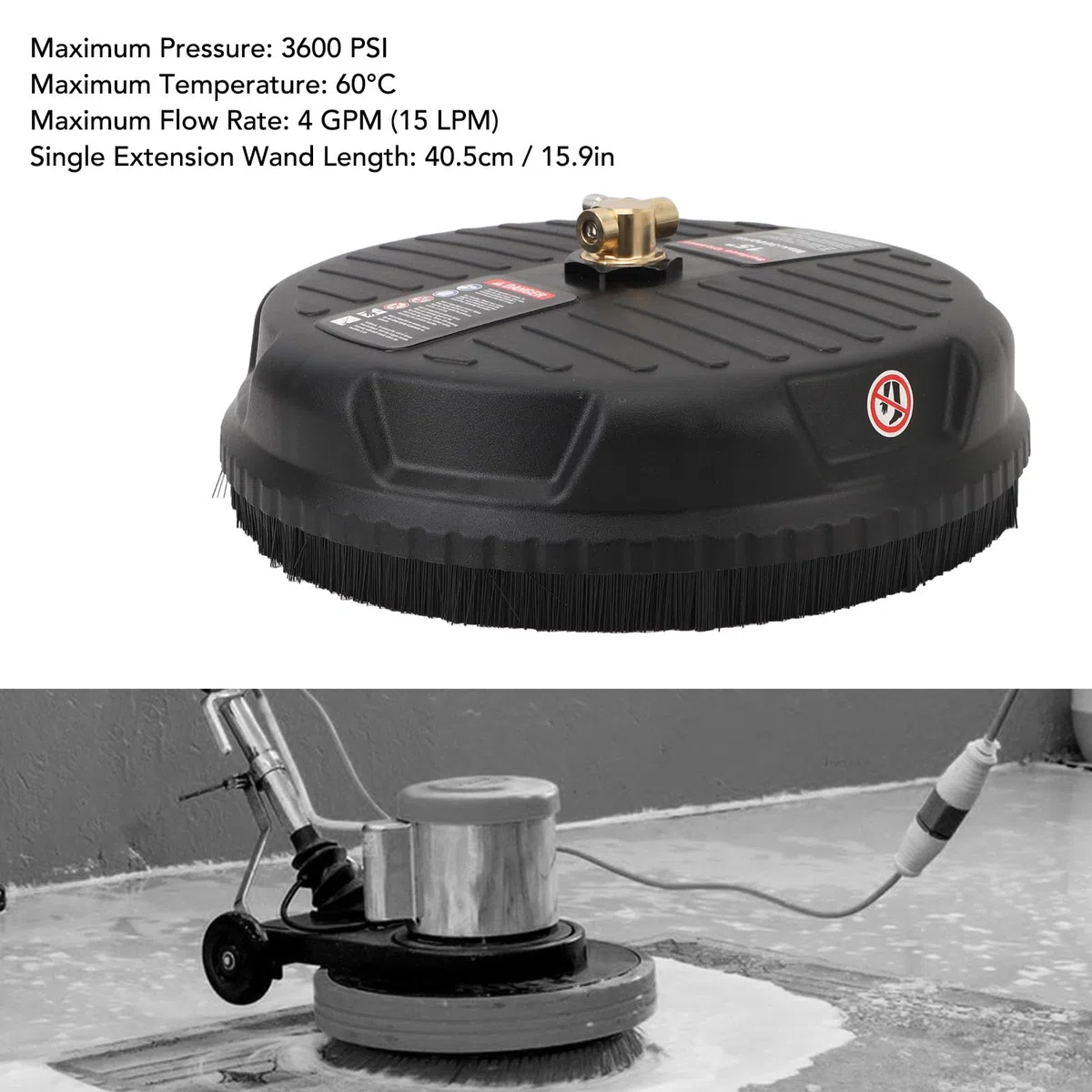 Rengue Limpiador de Superficies para Lavadora a Presión, Carcasa de Acero Inoxidable con Varilla de Extensión, 15 Pulgadas, 4 Ruedas, 4000 PSI, 4 GPM, para Propietarios de Viviendas, Limpieza de