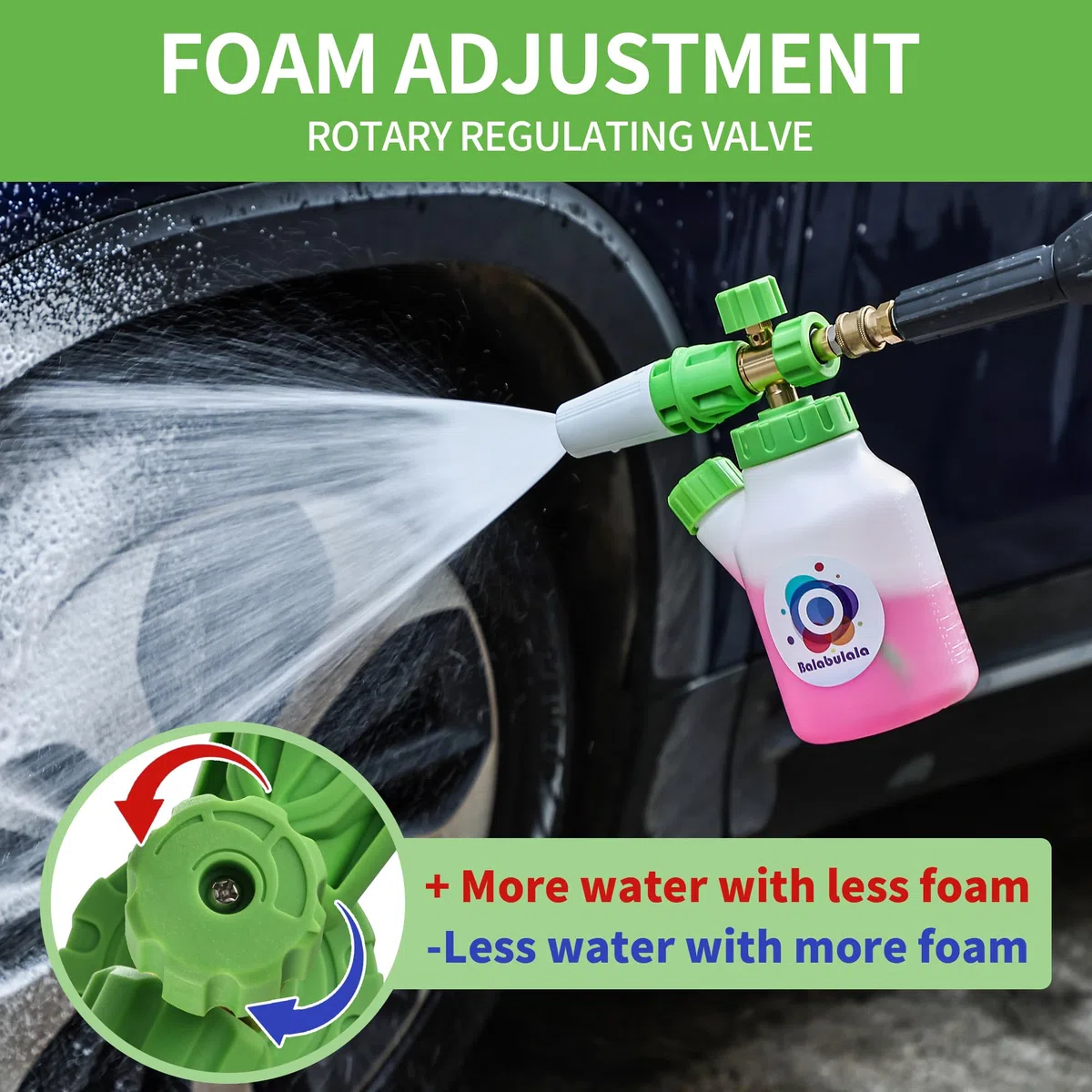 Cañón de espuma para lavadora a presión con conector doble, cañón de espuma Balabulala para coche con adaptador doble, M22 y conexión rápida de 1/4 pulgadas, 4200 PSI