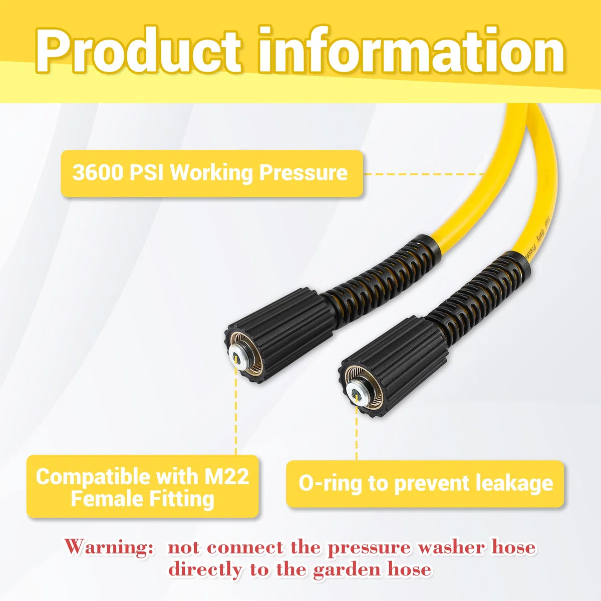 Tool Daily Manguera de lavado a presión de 100 pies x 1/4 pulgadas, manguera de extensión de repuesto para lavadora eléctrica con ajuste M22 de 14 mm, resistente a torceduras, kit de conexión rápida