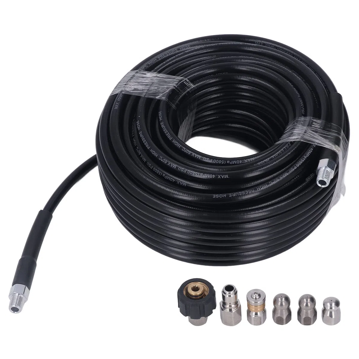 Keenso Kit de Chorro de Alcantarillado para Lavadora a Presión, Manguera Limpiadora de Drenaje de ABS y Metal, 100 Pies, 5800 PSI, 1,4 Pulgadas NPT con Adaptador M22, 6 Conectores para Fregadero,