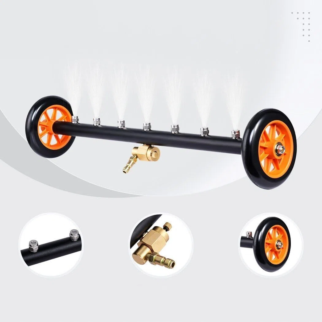 Lanza bajo suelo sobre ruedas – 7 boquillas de acero inoxidable | 1/4" acoplamiento rápido | limpieza de alta presión para coche, patio y pavimento | apto para lavadoras a presión