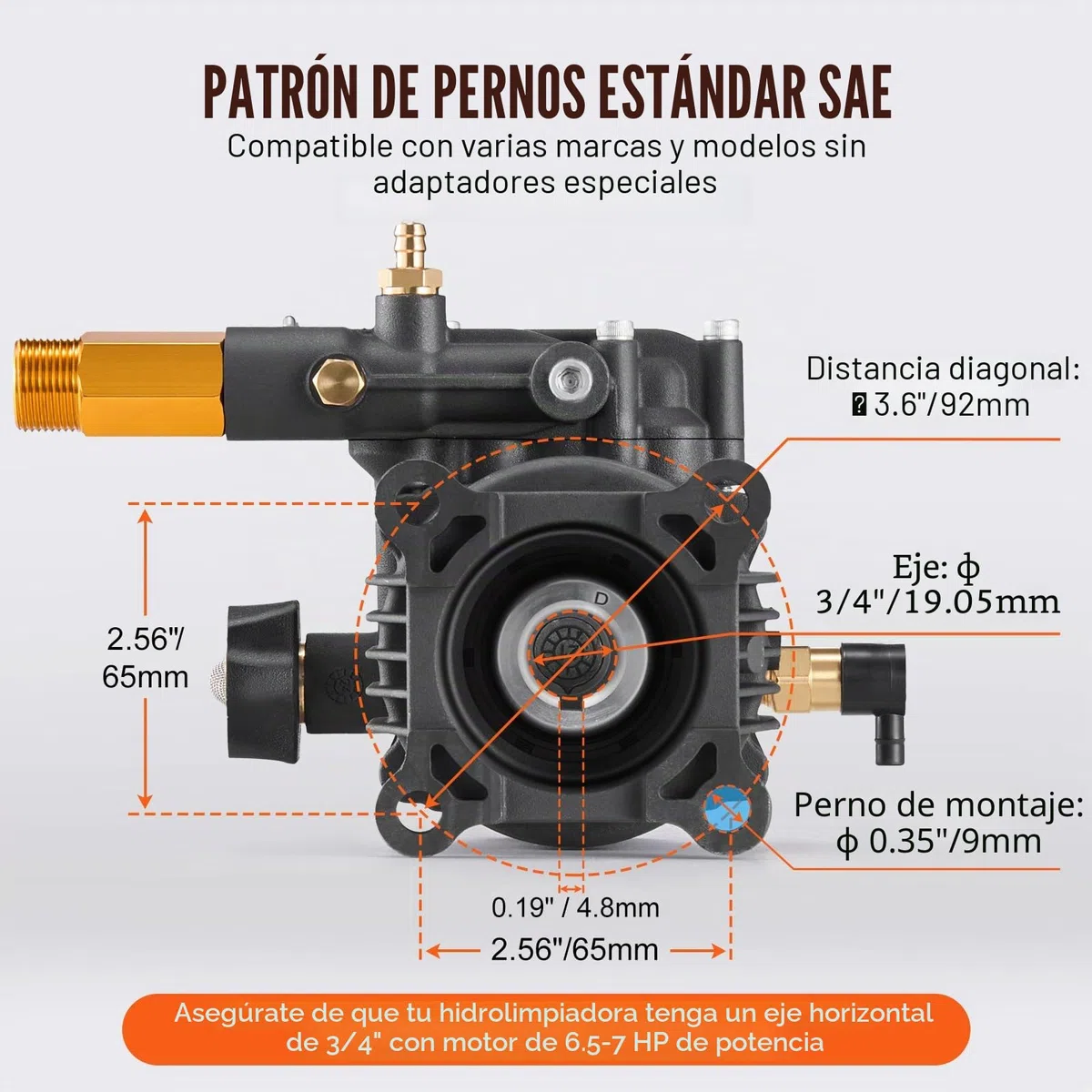 VEVOR Bomba para Hidrolavadora Eje horizontal de 19,05mm 3500 PSI 2,5 GPM Kit de Repuesto para Hidrolavadora con 5 Boquillas, Herrajes y Tubo de Sifón Compatible con Simpson, Honda, Troy-Bilt, Generac