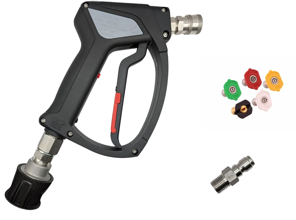 PressureWasherPartsUK SGS35 - Gatillo giratorio de acero inoxidable compatible con Karcher K-Series 11,6 mm Q/R 5 boquillas