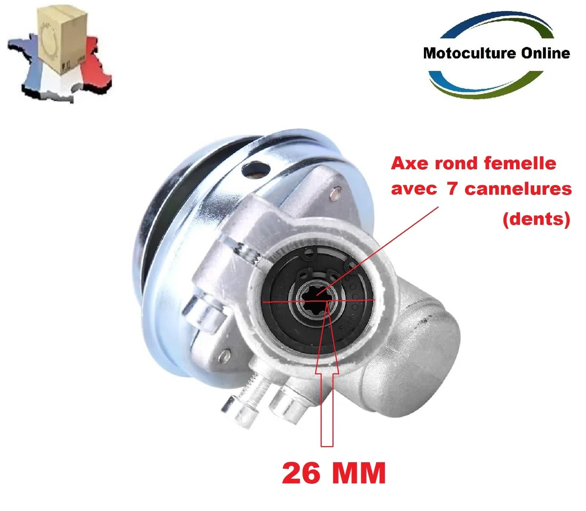Pieza de repuesto original del fabricante: reenvío de ángulo/cabezal de transmisión de 26 mm y 7 dientes para desbrozadora/corte borde. Por favor, compruebe su modelo antes de comprar Dimensiones en