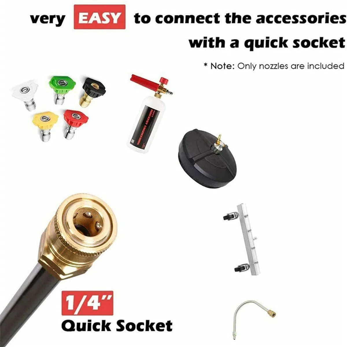 Kit de Rociador de Lavadora Alta Presión, Kit Limpieza Eficiente para Lavar Automóviles, Cercas o Techos, 5 Puntas Boquilla, Adaptadores Incluidos para Lavadora a Presión Eléctrica y Gas,