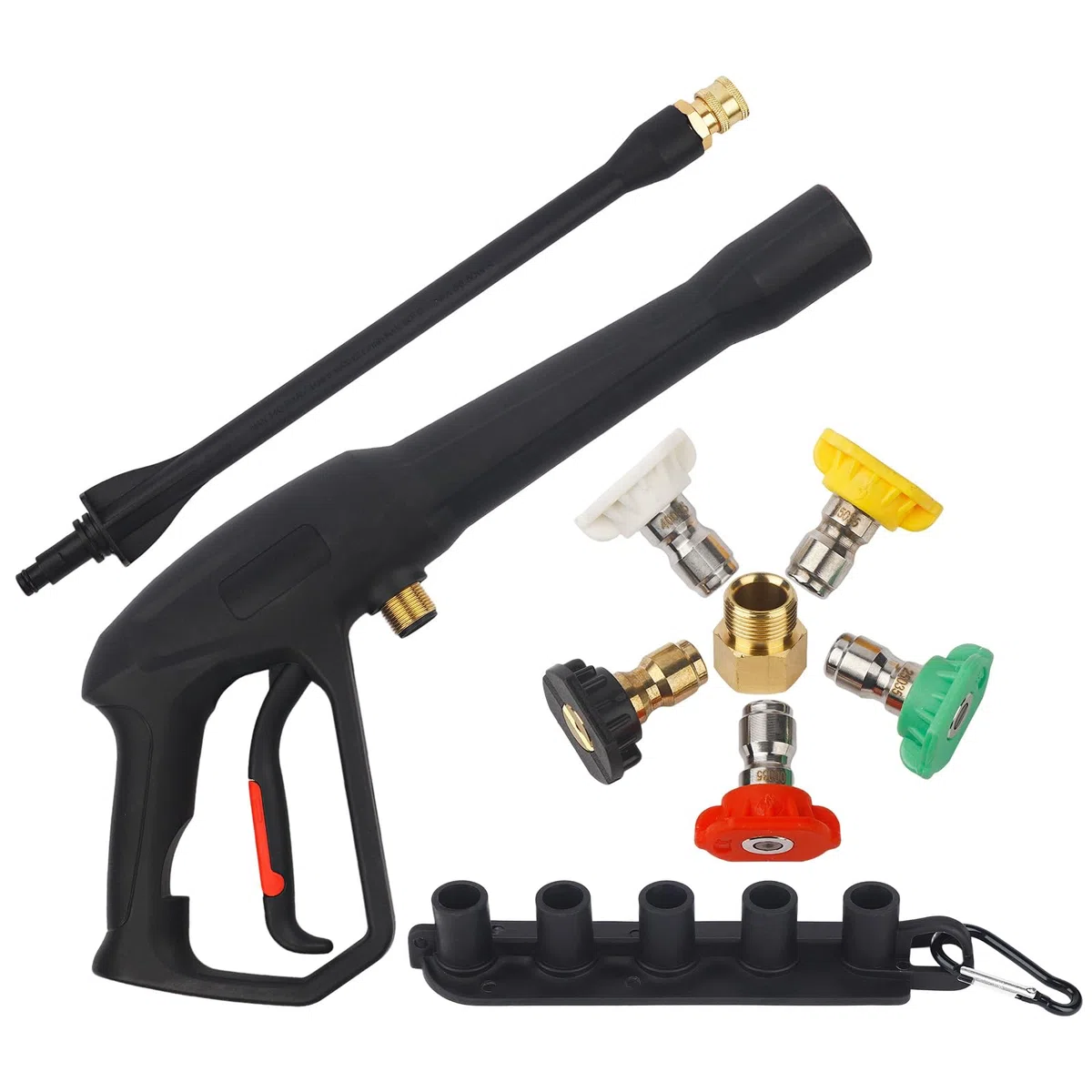 Kit de pistola de pulverización para lavadora a presión con varita de extensión y 5 puntas de boquilla de conexión rápida, incluye adaptadores M22-14 mm y M22-15 mm para compatibilidad universal de