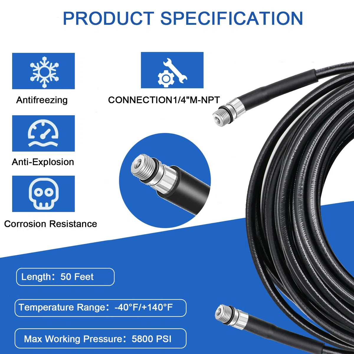 Kit de limpieza de manguera de bloqueo de alcantarillado de 15 m, compatible con Karcher Kärcher, Bosch, LAVOR, manguera limpiadora de drenaje de alta presión de 180 bar/5800 PSI con boquilla