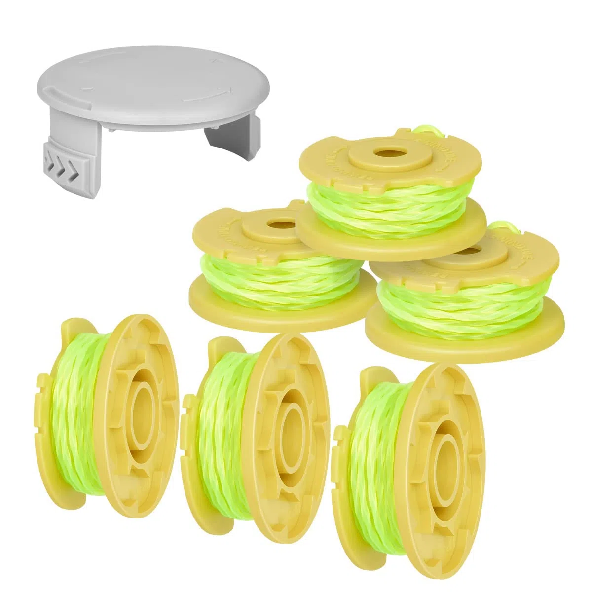 Weed Wacker - Cable trenzado de repuesto para desbrozadora inalámbrica Ryobi 18V, 24V y 40V (6 bobinas, 1 tapa)