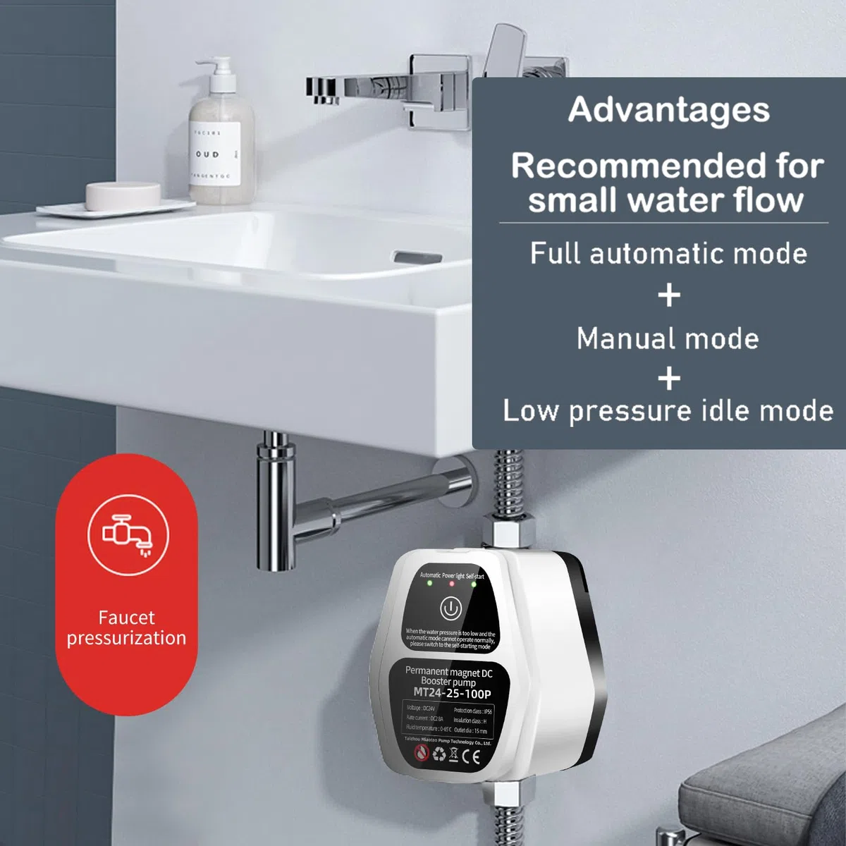 Bomba de aumento presión agua automática 24V portátil silenciosa 150W con interruptor flujo alta eficiencia para ducha baño cocina inodoro jardín y uso doméstico