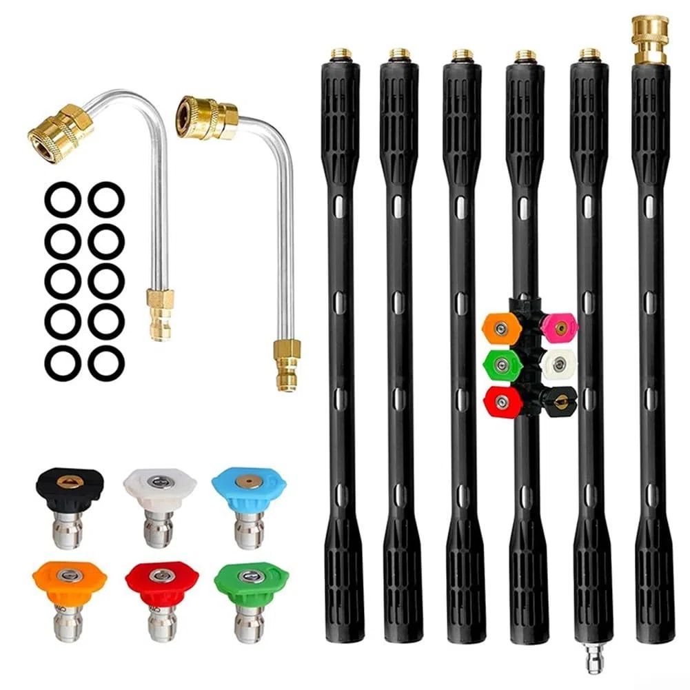 Kit de barra de extensión para lavadora a presión, varita de limpieza de canalones con 6 boquillas, lanza de pulverización de alto alcance para techo y revestimiento, varilla telescópica de 4000 PSI