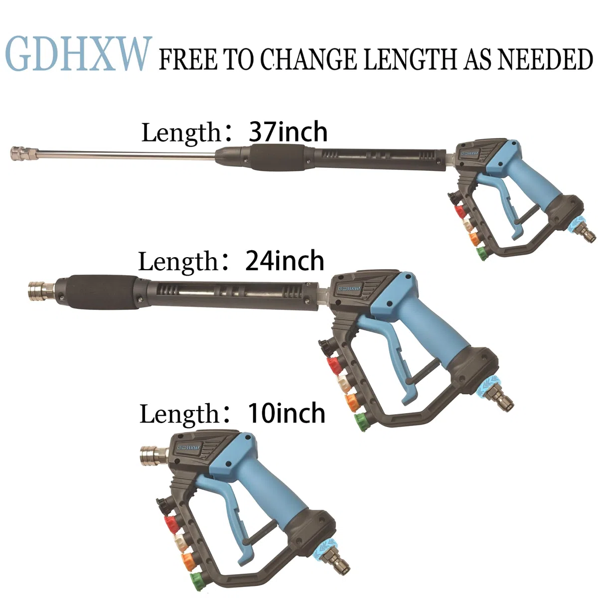 GDHXW Pistola de lavado a presión ajustable de alta potencia con giratorio, con 2 varitas de extensión, 5 boquillas, 10 juntas tóricas, adaptador de rosca de 5000 PSI para lavadora a presión