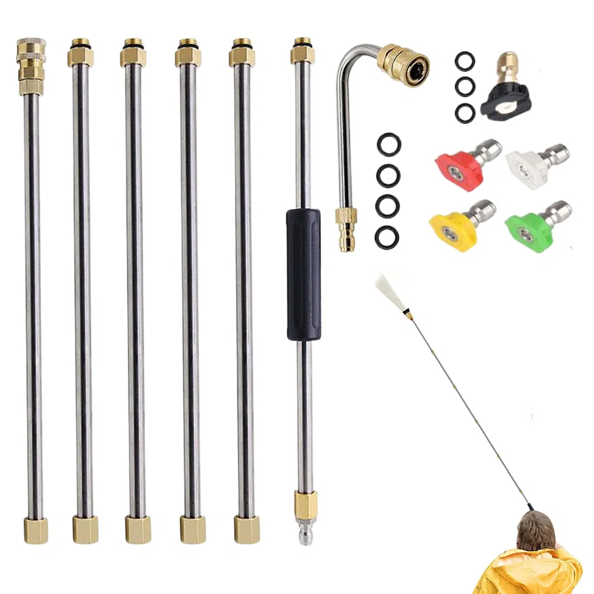 Telescópico para hidrolimpiadora - Extensión boquilla hidrolimpiadora | 4000psi | Boquilla telescópica más limpia, para canalones de jardín, caminos, vallas, techos, paredes de hormigón del patio d