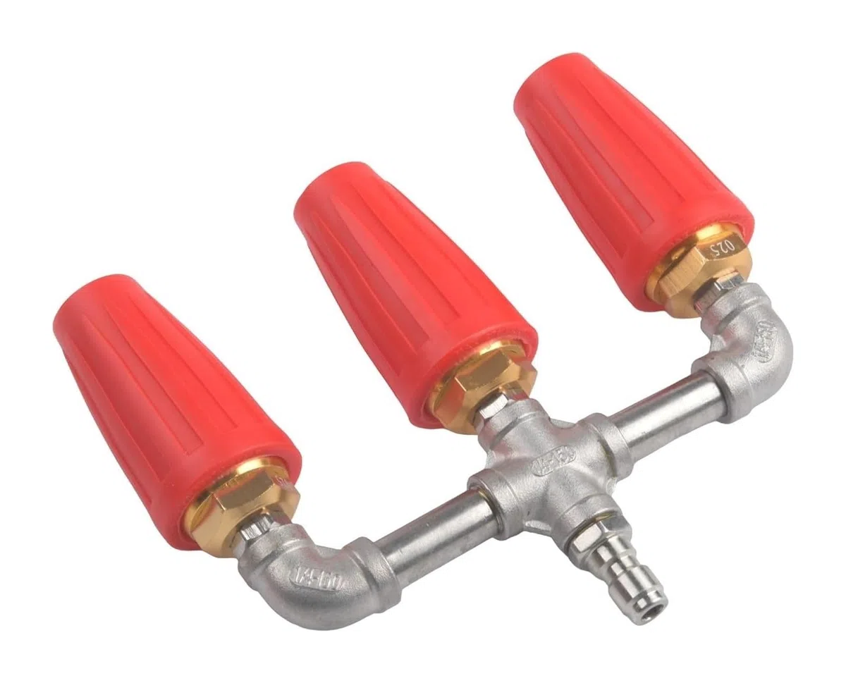 Boquilla de lavado a presión Triple Turbo | Pulverizador doble giratorio 360, conexión rápida de 1/4 pulgadas(Red)