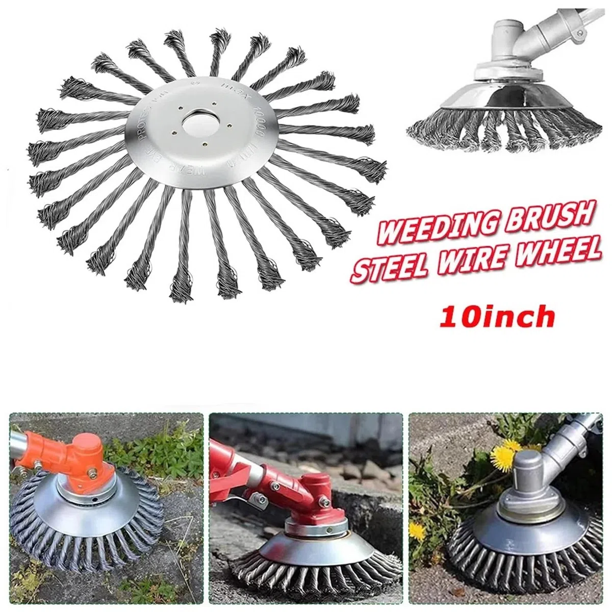 Cabezal de Cepillo for desmalezar de Alambre de Acero de 10 Pulgadas | Cabezal de corte de repuesto Universal for eliminación de óxido, for cortacésped de jardín y equipo de desbrozadora