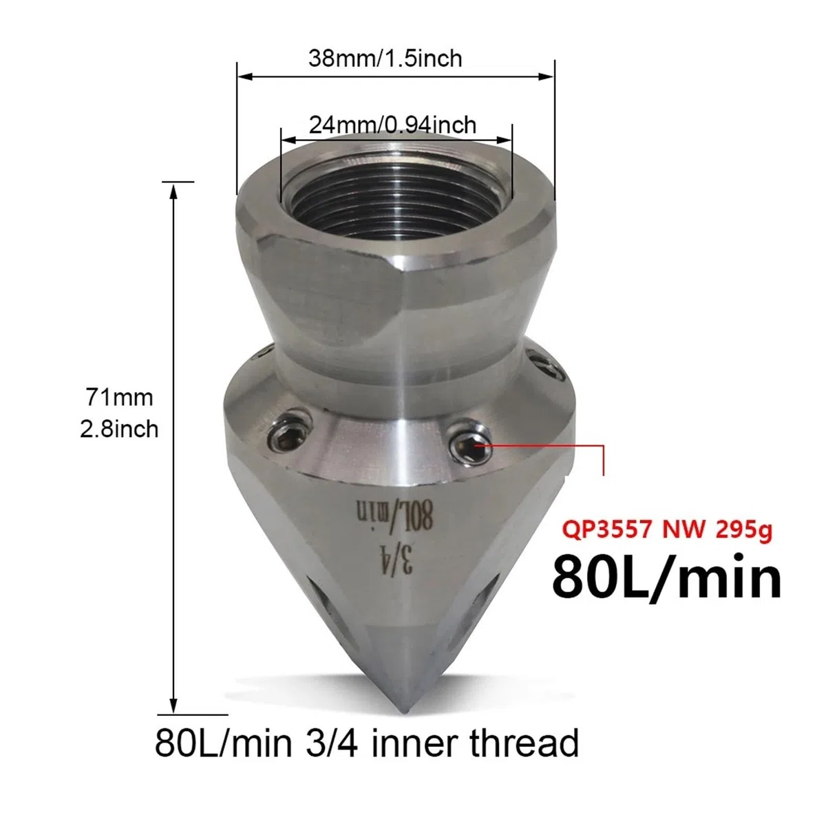 Boquilla Desatascadora 3/4" 80L/min 3F 5R Alta Presión | 3 Orificios Frontales 5 Traseros Flujo Potente Acero Resistente Limpieza Profunda