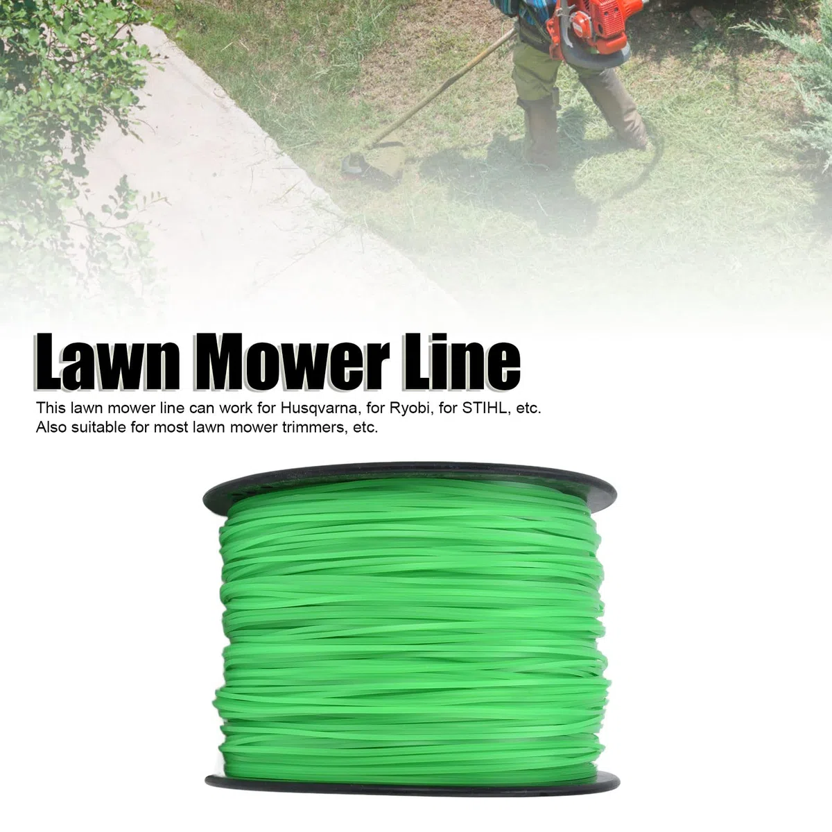 Línea de cortacésped, cable de hilo para cortacésped, hilo de hilo para cortacésped de 2,0 mm, hilo de hilo para cortacésped de 2,0 mm y 372 metros, cable de hilo para cortacésped, hilo de hilo verde
