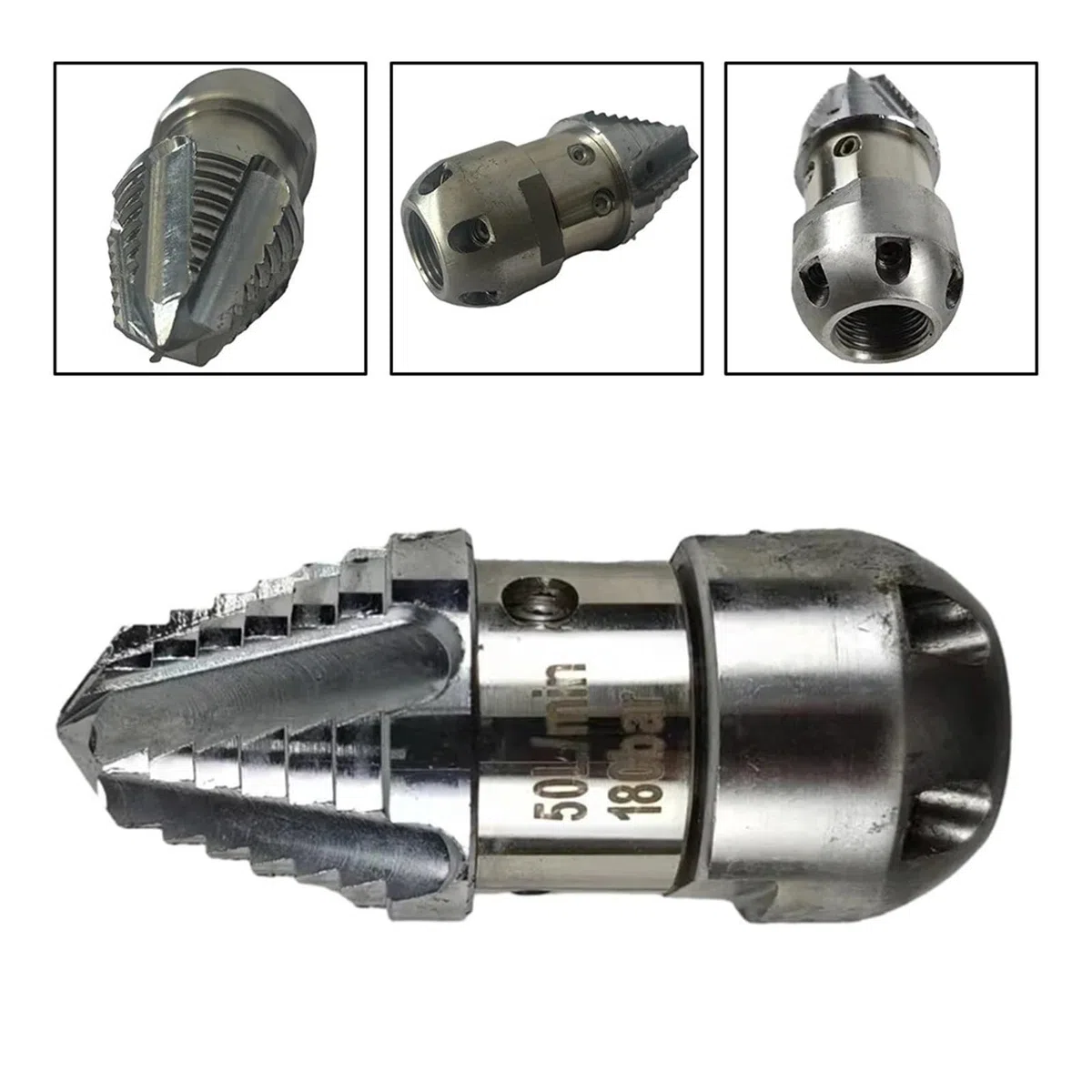 Boquilla giratoria de acero inox para limpieza desagües | Boquilla giratoria de alta presión para zanjas, líneas de alcantarillado y camión de dragado(40L min 200kg)