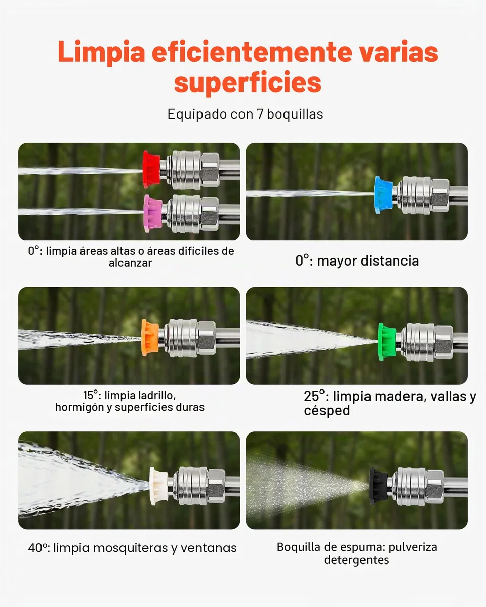 VEVOR Varilla Telescópica para Hidrolavadora 3 Secciones 2,74 m, Juego de Varilla de Extensión para Hidrolavadora 4000 PSI con 7 Boquillas, Adaptador de Manguera, para Limpieza a Alta Presión