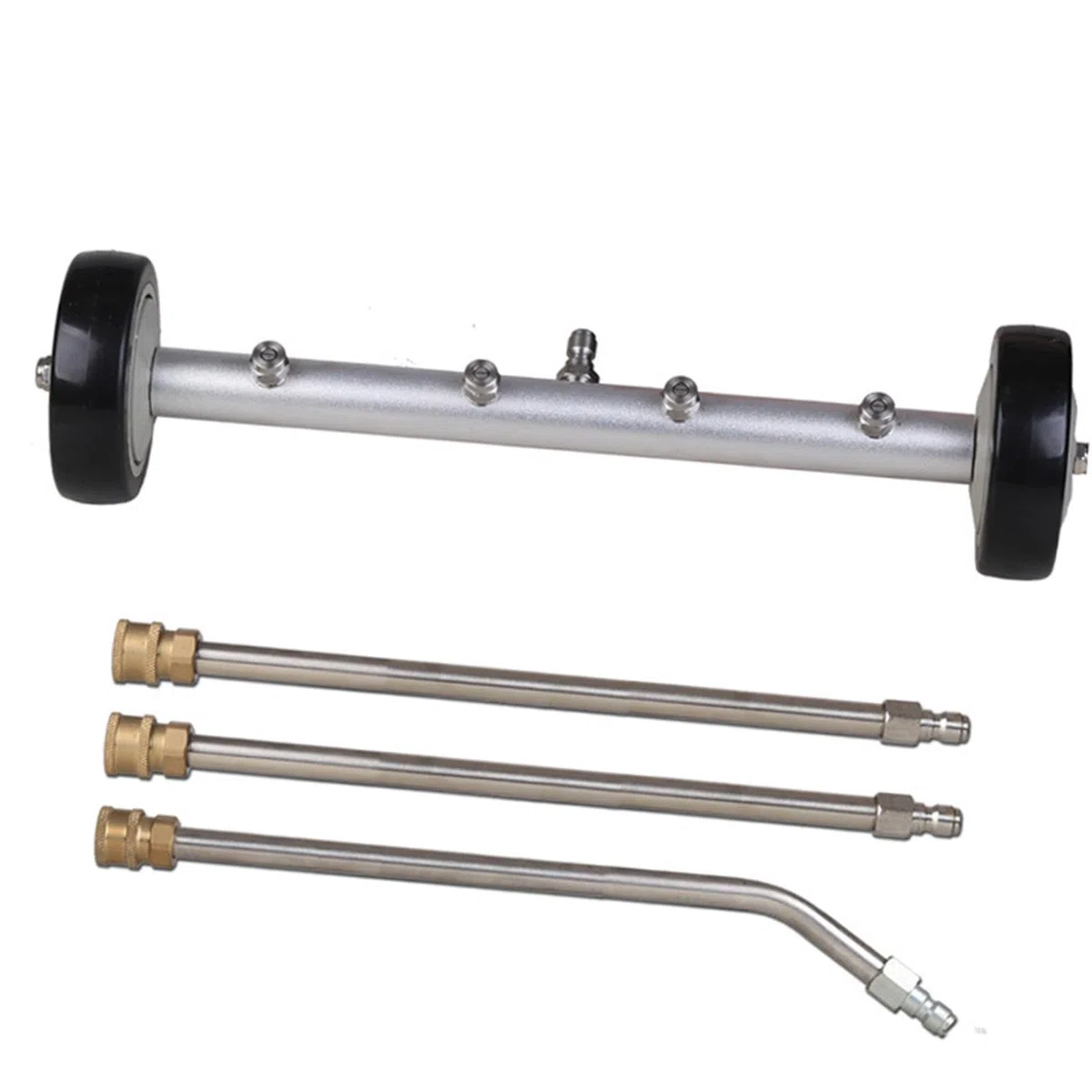 Limpiador de Chasis para Hidrolavadora de Alta Presión, Cepillo de Limpieza para Debajo del Automóvil, Accesorio Resistente, Aluminio, Acero Inoxidabl, con 3 Varillas