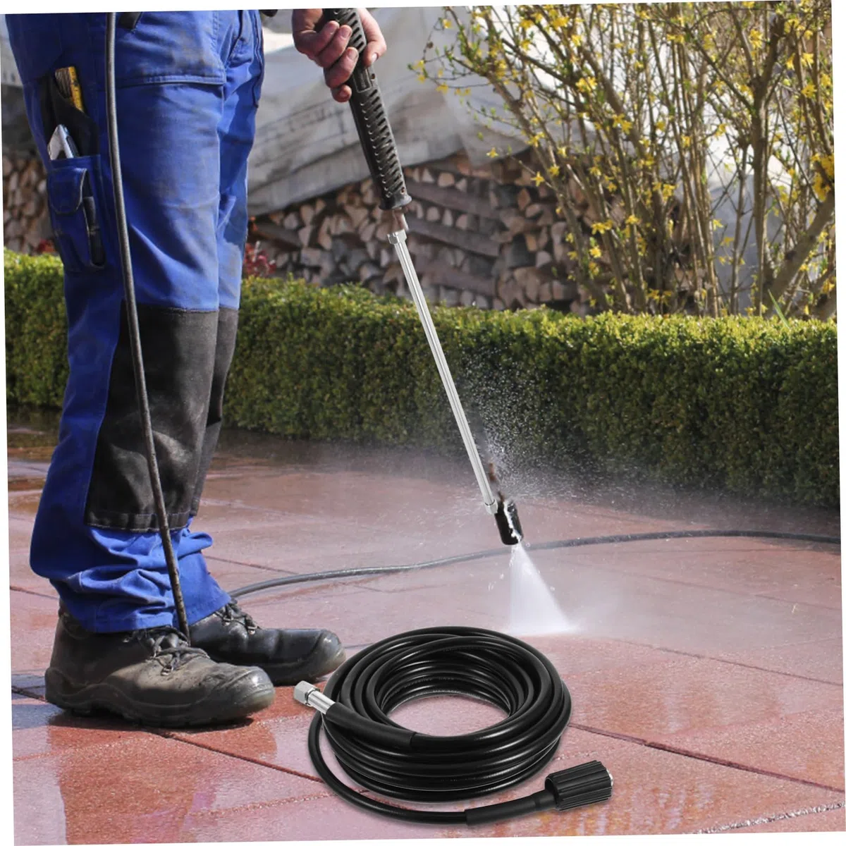 Manguera De Alta Presión Para Hidrolimpiadora 8 Metros M22 Negra Tubo De Extensión Resistente Para Limpieza Exteriores Compatible Agua Fría