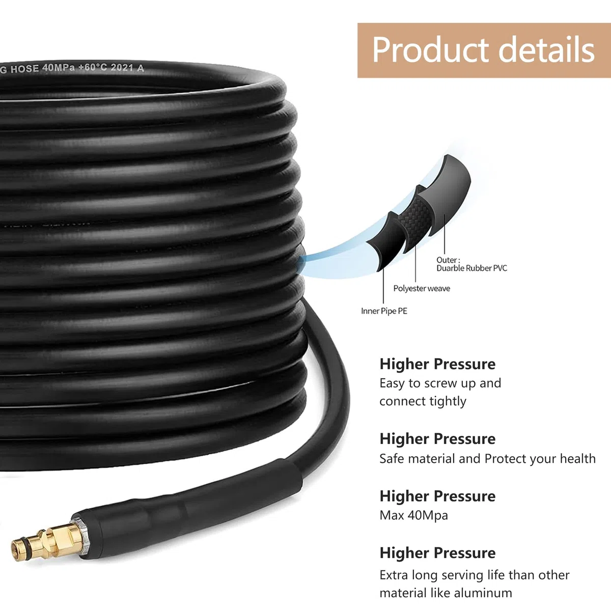 Manguera De Alta Presión De 30 M Para Kärcher K2 K3 K4 K5 K6 K7 Con Sistema De Conexión Rápida Click Quick Connect, Accesorios De Manguera De Alta Presión, Manguera De Repuesto De Alta Presión