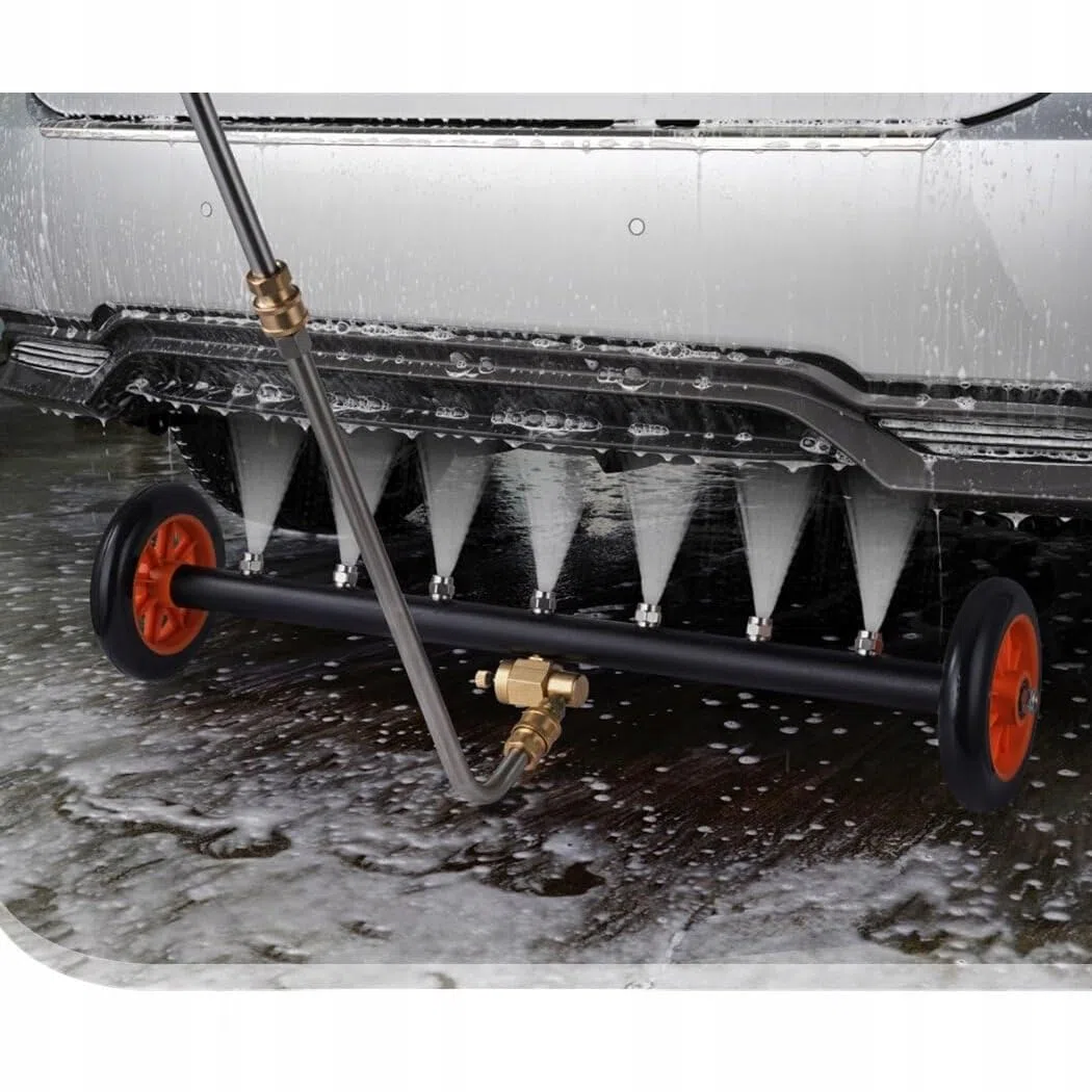 Lanza bajo suelo sobre ruedas – 7 boquillas de acero inoxidable | 1/4" acoplamiento rápido | limpieza de alta presión para coche, patio y pavimento | apto para lavadoras a presión
