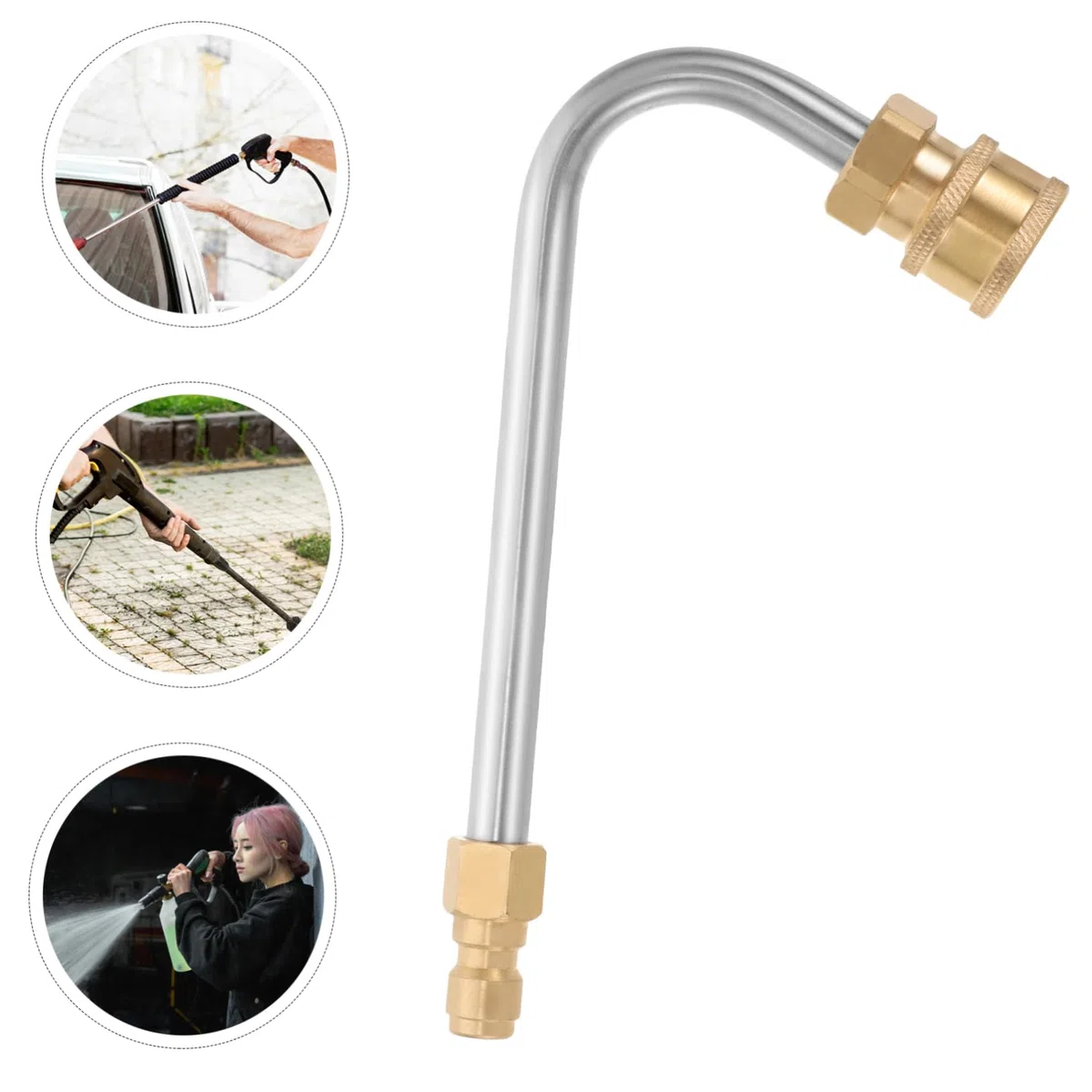 TOYANDONA 5 Piezas Varita limpiadora de Alta presión arandela Extensiones pulverizador Varilla de Lavadora de Autos Barra de extensión de Alta presión Acero Inoxidable Golden