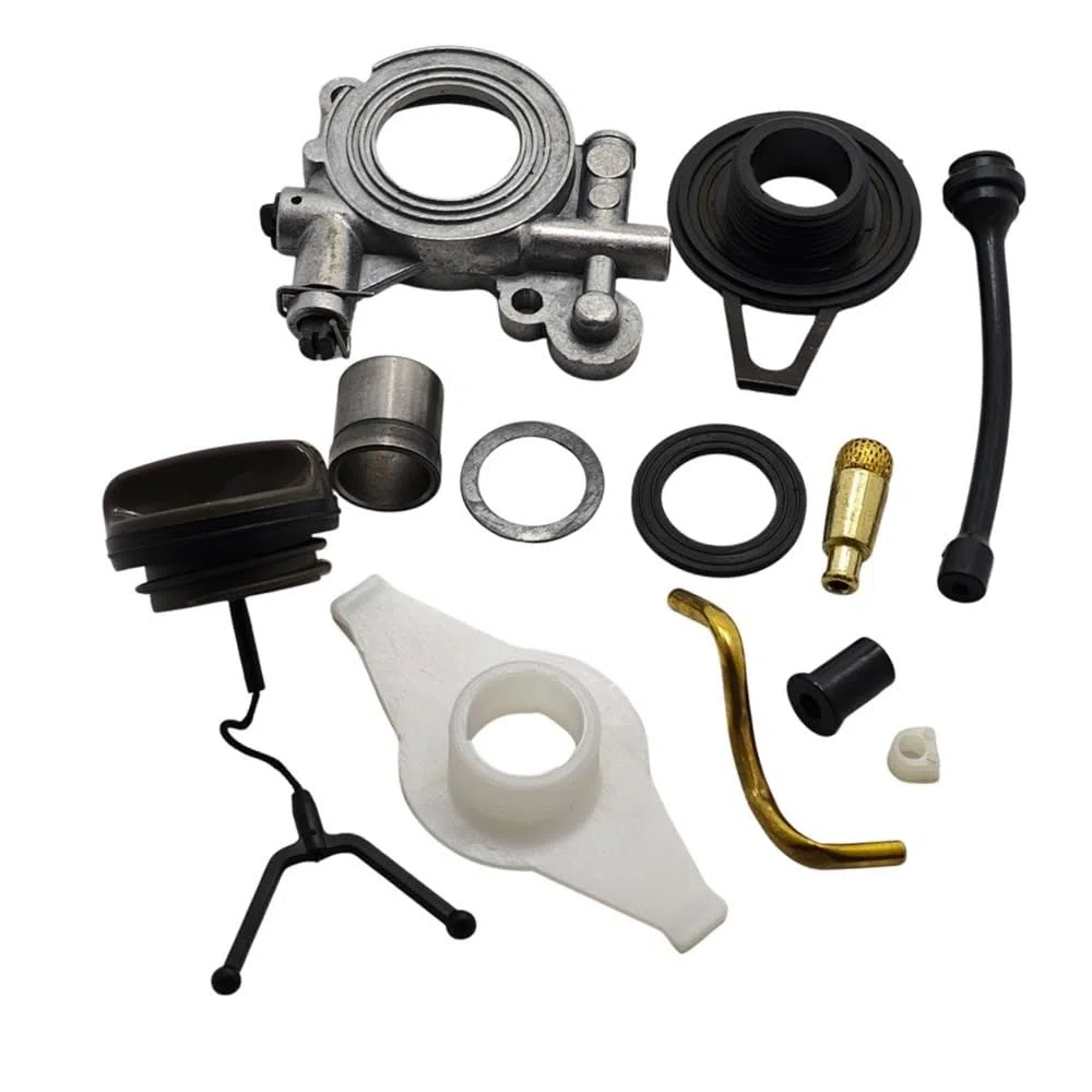 Kit Completo de reparación de lubricador de Aceite Compatible con motosierras 372XP, 365, 372, 371 y 362. Incluye Tapa, Engranaje helicoidal, Manguito, línea y Junta de Goma.