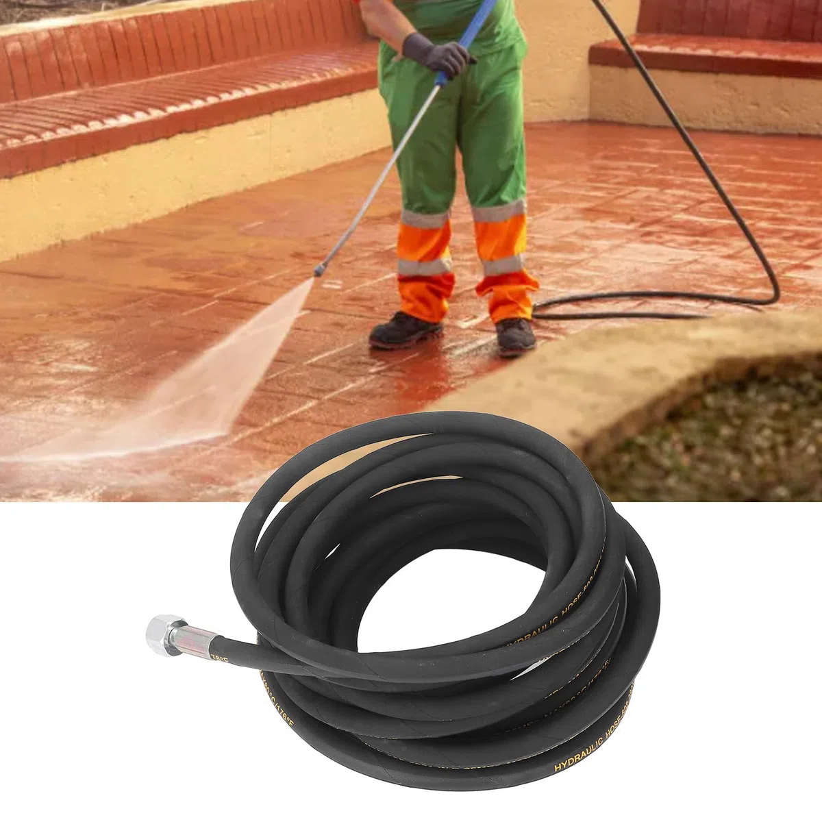 Manguera de lavadora de alta presión 10M M22x1.5mm Rosca hembra 4061PSI Revestimiento de goma resistente con accesorios de acero inoxidable para lavado de autos y limpieza
