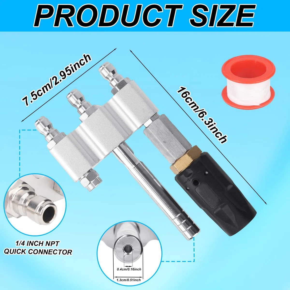 lasuroa Boquilla Giratoria M5 3 en 1, Acero Inoxidable con Conexión Rápida NPT 1/4 Pulg para Limpieza de Techos Pisos y Vehículos Riego de Jardines