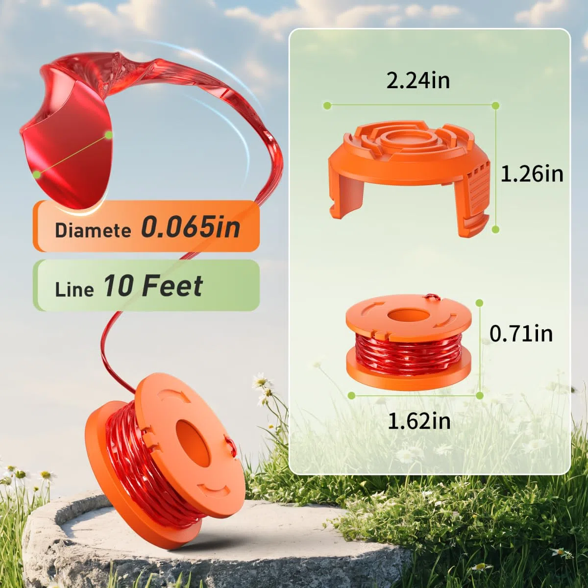 Paquete de 20 cuerdas WA0010 compatibles con Worx, 0.08 pulgadas, 10 pies/paquete, carrete de línea de repuesto para recortadora, compatible con recortadoras de cuerda Worx (16 carretes de
