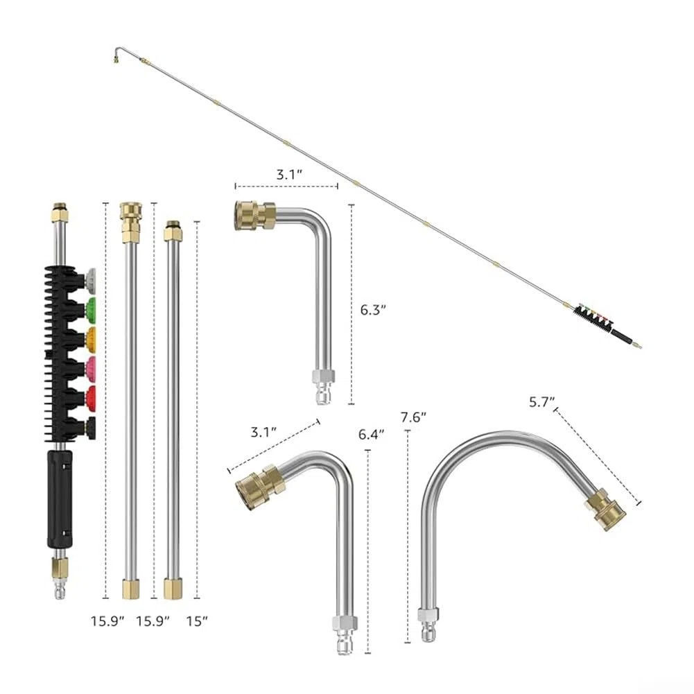 Varita de extensión para lavadora a presión de 9 pies con 6 boquillas para limpieza de tejados de canalones y vehículos, puntas de conexión rápida de acero inoxidable para la mayoría de