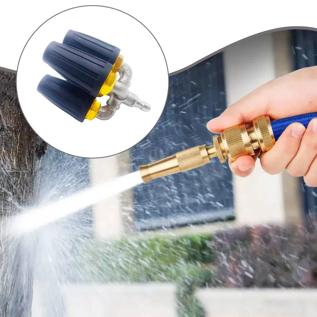 Cuádruple Giratoria para Hidrolimpiadoras con Conexión Rápida de 1/4". Fabricada en Acero Inoxidable Resistente, con Chorro de Pulveriza, Negro