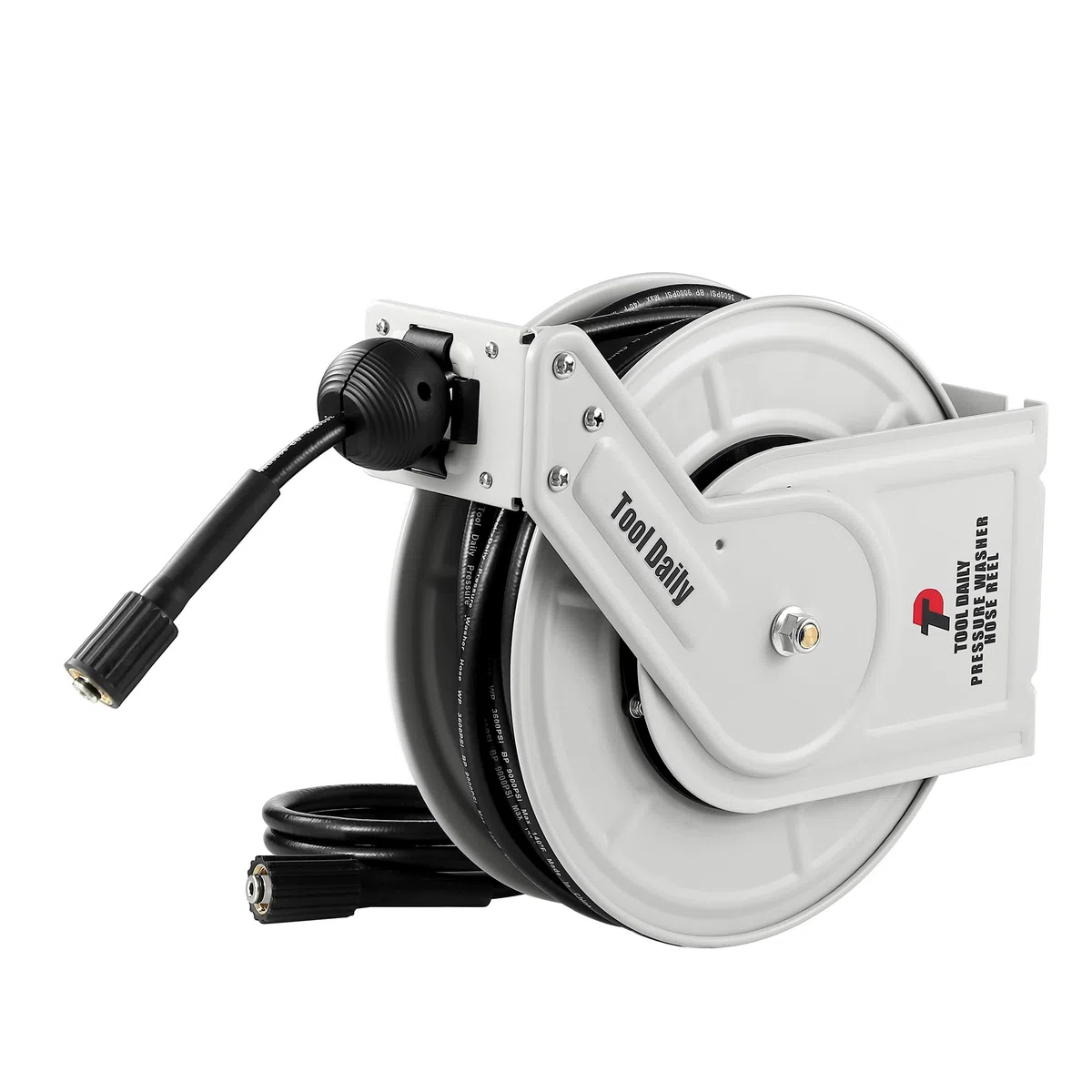 Tool Daily Carrete de manguera retráctil para lavadora a presión, carrete de manguera de lavadora eléctrica de 60 pies x 1/4 pulgadas, carrete de manguera de alta presión resistente de 3600 PSI,