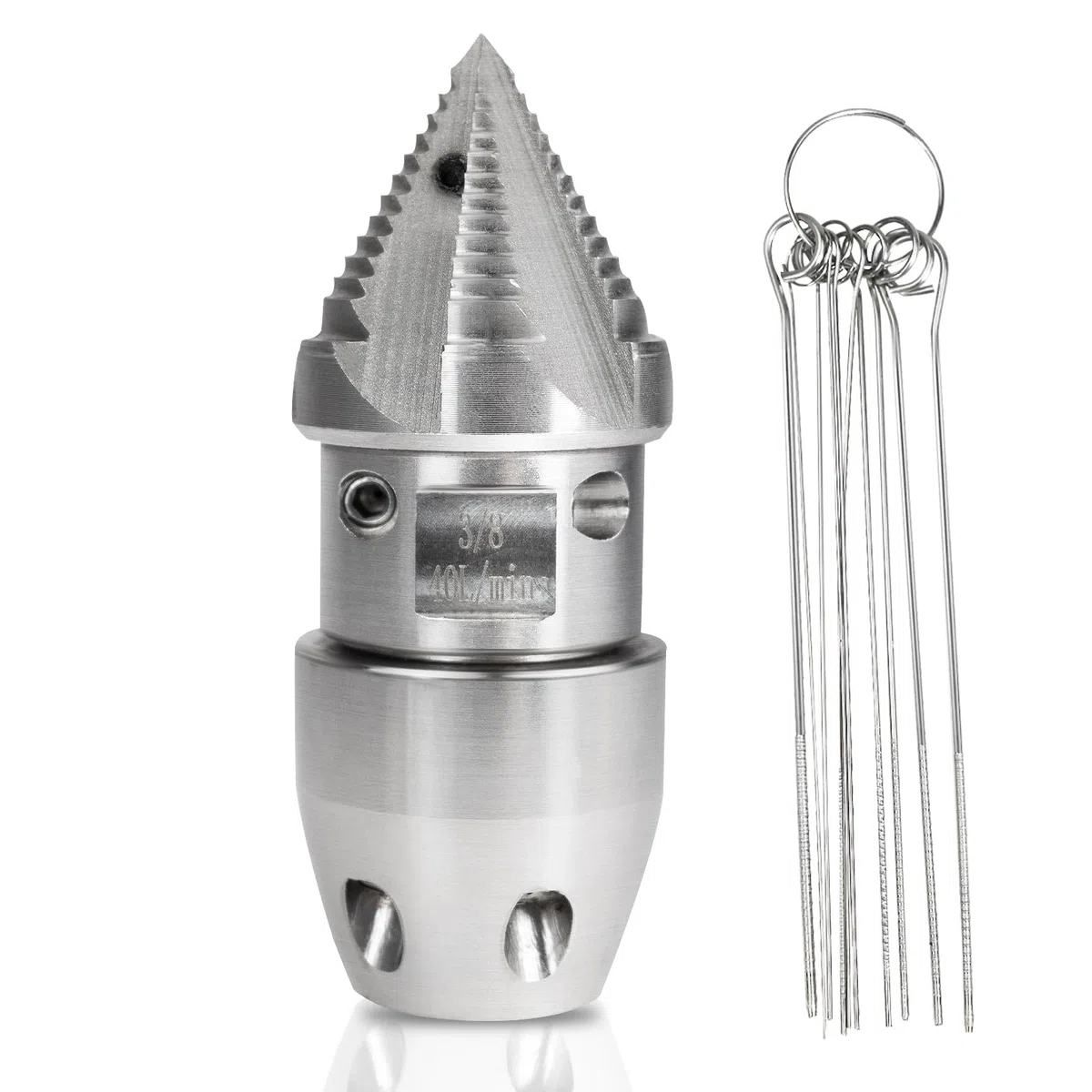 Boquilla giratoria NPT de 3/8 de acero inoxidable, boquilla de limpieza de tuberías de drenaje para limpieza de lavadora a presión de 40 L/min