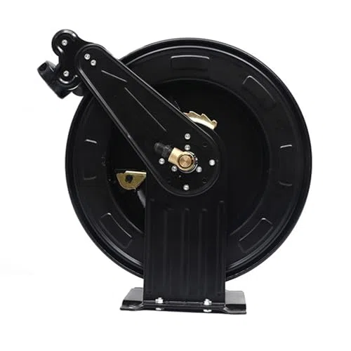 Carrete de manguera retráctil automático resistente de 15 m para lavadora a presión, acero duradero, ideal para aplicaciones de agua, aire y aceite, solución de almacenamiento eficiente