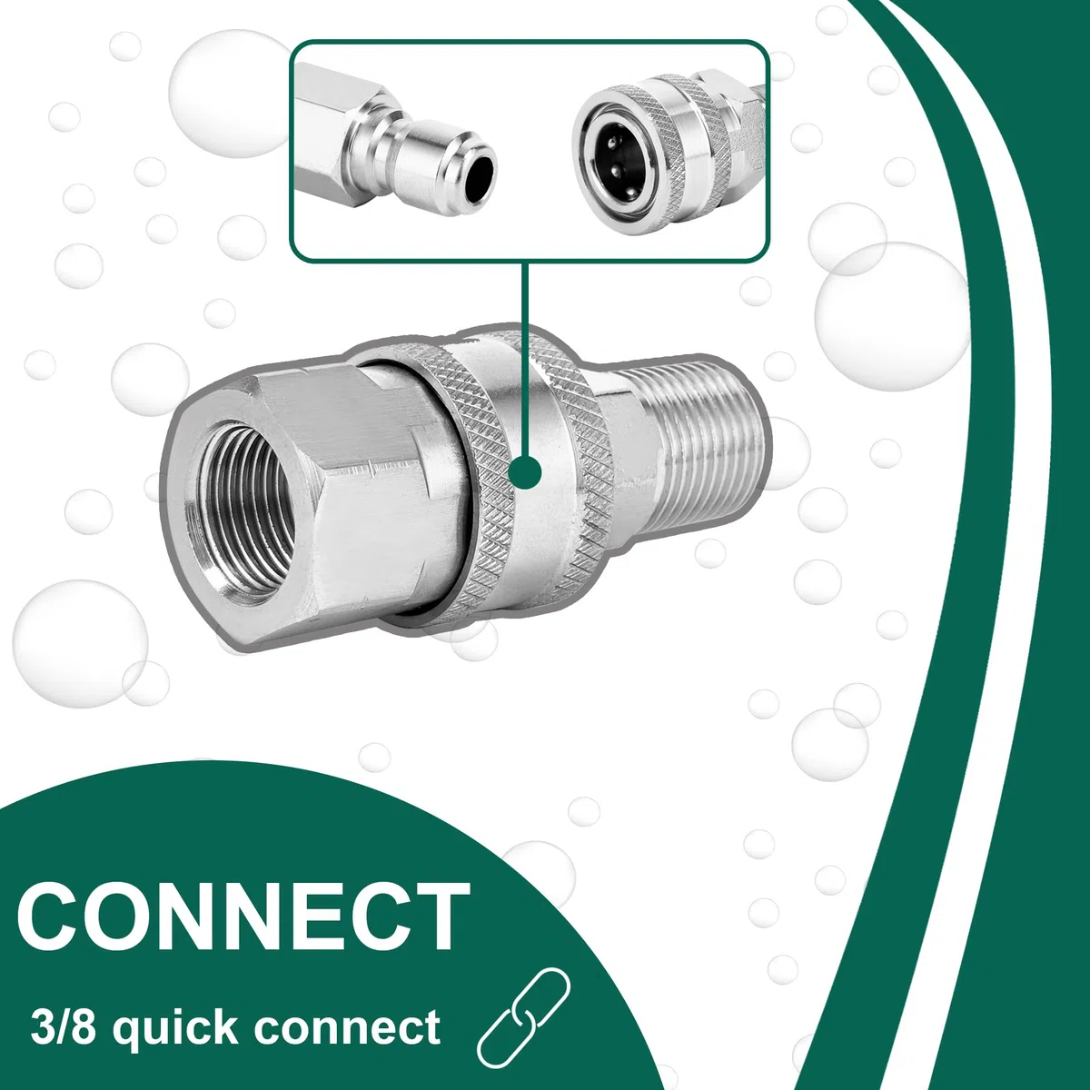 POWER TOWN Accesorios de conexión rápida de 3/8 pulgadas, kit de conexión rápida para lavadora a presión, juego de adaptadores de acero inoxidable, acoplador de arandela eléctrica NPT hembra y macho